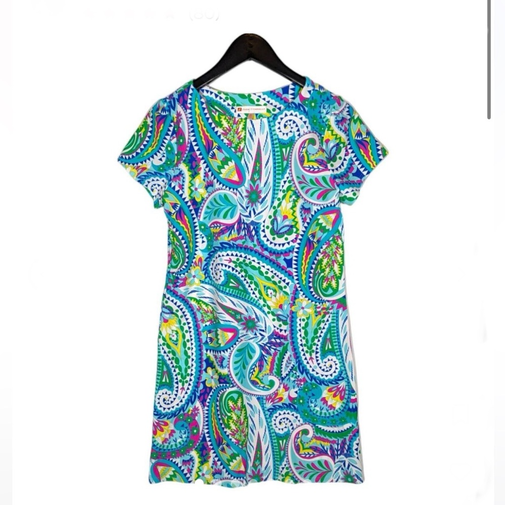 Jude Connally Dress•Womens M•Bright Paisley Megan Casual Stretch Shift Mini• EUC